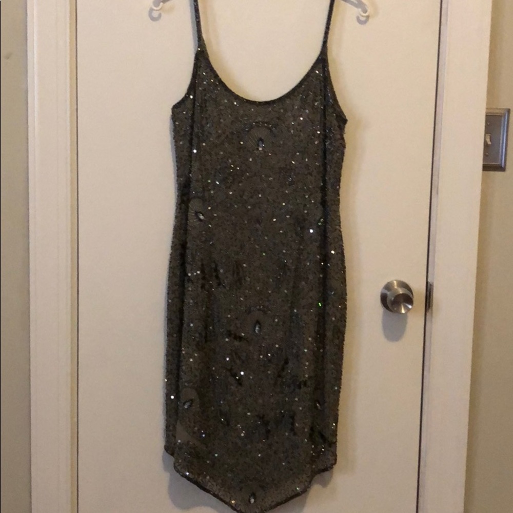 Dark grey/taupe beaded cocktail dress